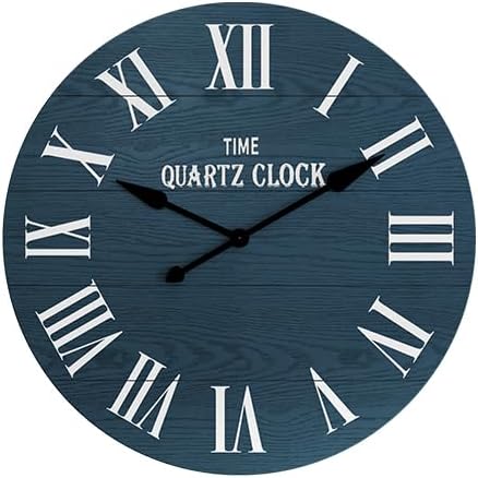 ARTPOWER Large Farmhouse Wall Clock, 35.5” Shiplap Wall Clock with Roman Numeral, Nearly Non-Ticking, Round Wall Clocks for Living Room Decor, Office, Bedroom, Entrance, Navy Blue