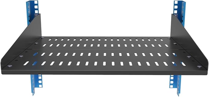 JINGCHENGMEI 2U Vented Server Rack Shelf- Deep Adjustable Universal Rack Mount Cantilever Tray for 19" Network Equipment Rack & Cabinet,16 inches Deep, Black (2U16Inch)