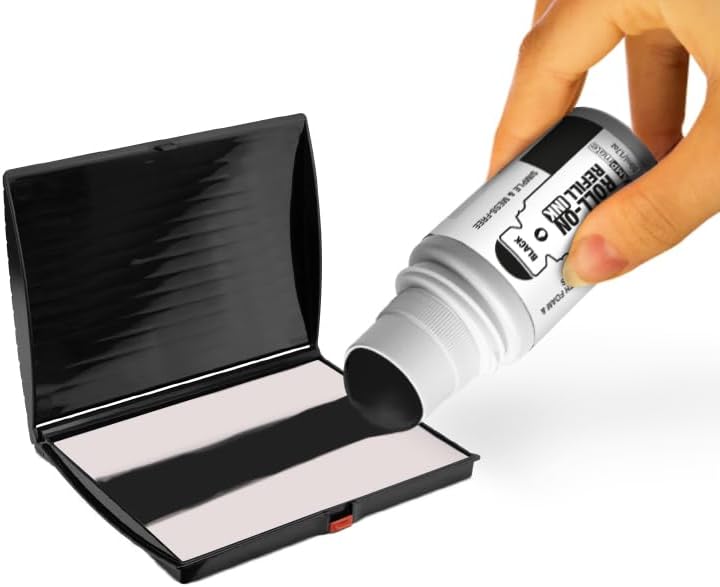 Roll-On Stamp Pad Ink Refill 50ml/1.7oz â Self Inking, Foam & Felt Pads â Easy-Use Roller Ball Applicator (Black)
