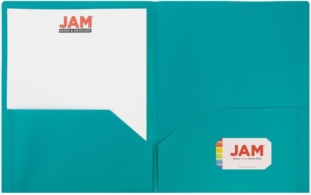 JAM PAPER Plastic 2 Pocket POP Folders - Durable School Folders - Teal Blue - 3/Pack