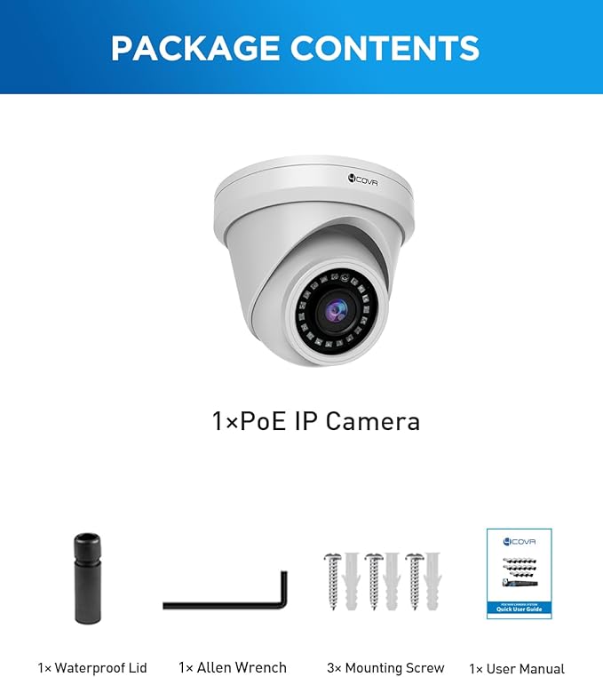 4COVR 4K PoE Security IP Camera Outdoor IP67, 8MP UHD Wired Surveillance Dome Camera with Smart Human/Vehicle Detection, 110° Wide View Angle 2.8mm Lens, 18Pcs IR LED HD 100ft Night Vision, LY97AX8MA