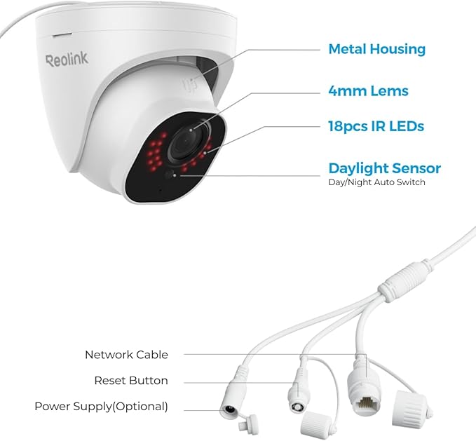 REOLINK Wired Security Camera Outdoor, IP PoE Dome Surveillance Camera, Smart Human/Vehicle Detection, Work with Smart Home, 100ft 5MP HD IR Night Vision, Up to 512GB microSD Card, RLC-520A