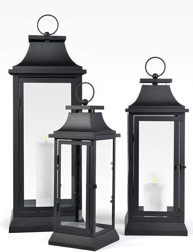 Serene Spaces Living 25" Tall Black Decorative Hurricane Lantern with Clear Glass Panels - Indoor Lantern and Outdoor Lantern for Porch, Events, Parties, & Table Top Decor - Extra Large Lantern