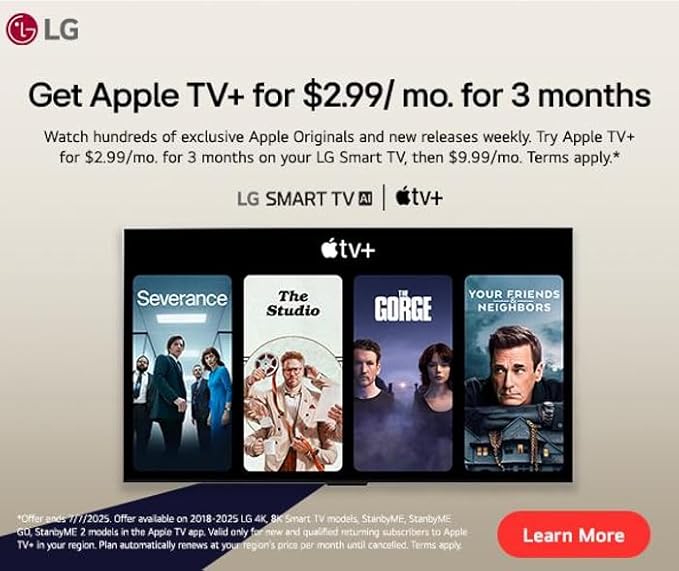 LG 83-Inch Class OLED AI 4K B5 Series Smart TV w/Dolby Atmos, Dolby Vision, HDR10, AI Super Upscaling 4K, Filmmaker Mode, Wow Orchestra, Alexa Built-in (OLED83B5PUA, 2025)
