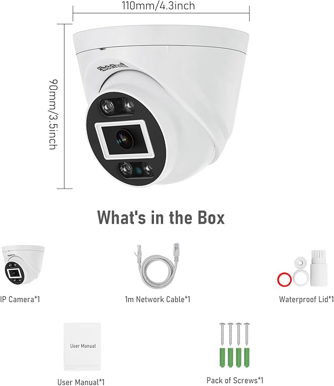 JideTech 5MP PoE Turret Security Camera Outdoor/Indoor, Human Detection, Two-Way Audio, Smart Color Night Vision, 110° Wide Angle 2.8mm Lens, IP66 Weatherproof, MicroSD Recording