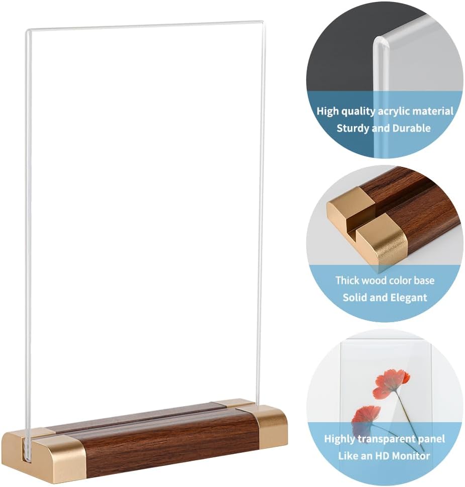 8.5 x 11 Inch Acrylic Sign Holder with Wood-Color Base 3 Pack, Acrylic T Shape Tabletop Double-Sided Display Sign Frame Vertical Clear for Store/Coffee Shop/Restaurant Menu Hotel Display Holder