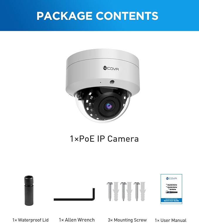 4COVR 5MP PoE Security Camera, Outdoor Vandal Wired Surveillance Dome IP Camera with Mic, IK10 Vandal-Proof IP67, Smart Human/Vehicle Detection, 100ft HD Night Vision, 2.8mm Lens, LY54AX5MA(NOT PTZ)
