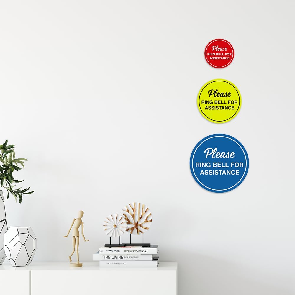 Signs ByLITA Circle Please Ring Bell For Assistance Wall or Door Sign | Easy Installation | Front Desk Reception Sign (Brushed Silver) - X-large (1 Pack)