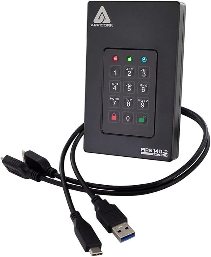 Apricorn 2TB Aegis Fortress L3- FIPS Level 3 Validated USB 3.0 Hardware Encrypted Portable Drive (AFL3-2TB) , black