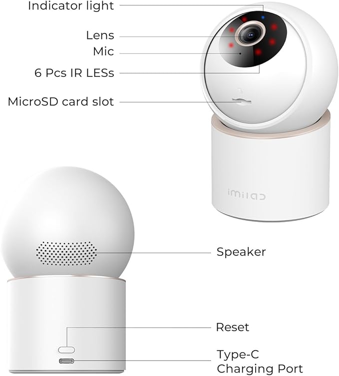 IMILAB C40 4K Indoor Security Camera, Room Camera for Pet/Kid/Baby Monitoring, 5G WiFi 360 View Indoor Cam, Person Pet Track, Color Night Vision, AI Detection, SD/Cloud Storage, No Monthly Fee