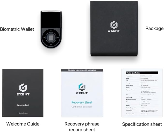 D'CENT Hardware Wallet – Biometric Cold Wallet for Crypto with Fingerprint Authentication | Secure Bluetooth Storage for Bitcoin, Ethereum, XRP, XDC, Solana, Stablecoins & More. (Double unit)