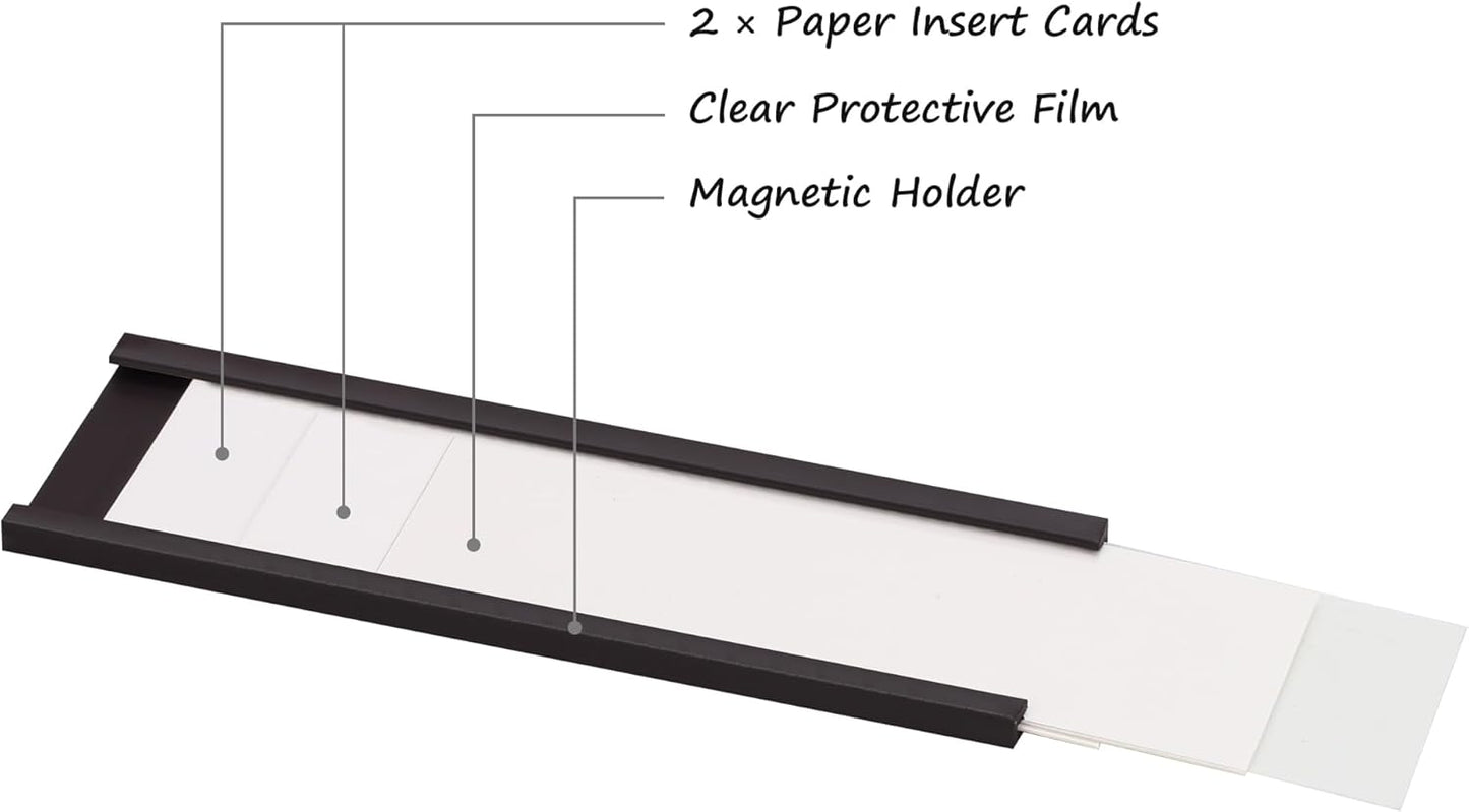 Realth C Channel Magnetic Label Holders 10 Pack 3'' x 5'' with Paper Inserts and Clear Plastic Protectors, Magnetic Data Card Holders File Cabinet Labels for Metal Racks and Shelves