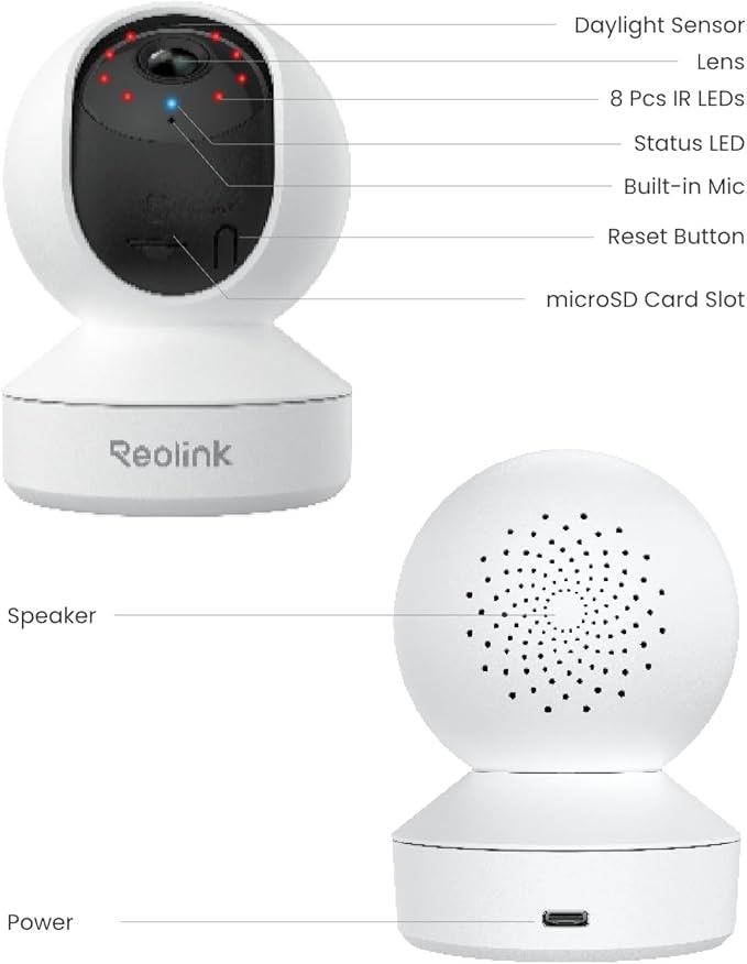 REOLINK Home Security Camera System, 4MP HD Plug-in Indoor WiFi 6 Pan Tilt Pet Camera, Baby Monitor, Night Vision, 2 Way Talk, Smart Human/Pet Detection, Local microSD Card Storage, E1(2 Pack)