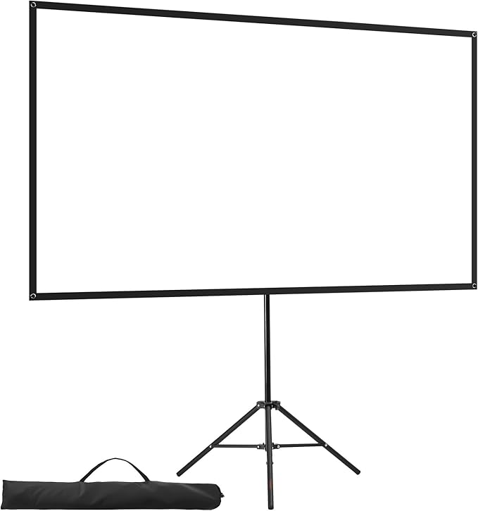 VEVOR Projector Screen with Stand, 80 Inch 160° Wide Angle Indoor Outdoor Projection Screen, 16:9 4K HD Wrinkleless Portable Tripod Screens with Carry Bag, for Movie Home Theater Office Presentation