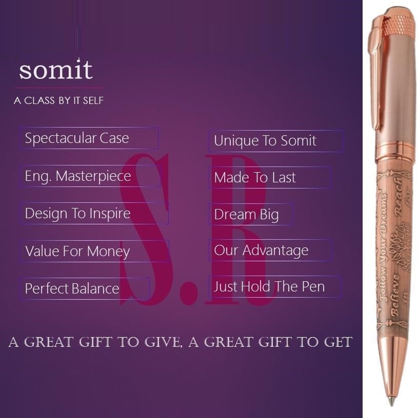 S&R Somit Fancy Pen with Gift Box - Luxury Pen for Women – Valuable Business, Office, Executive Gift for Family & Friends – Special Engraving & Led Decorative Box (GOLDEN ROSE)