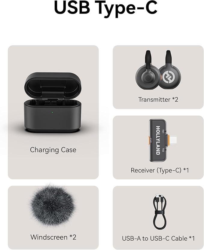 Hollyland Lark M2S Wireless Microphone with USB-C Plug for iPhone 15/16/17 and Android, Titanium Clip, Plug-and-Play, Noise Cancelling, 300m Range, 27H Battery Life for Vlogging, YouTube