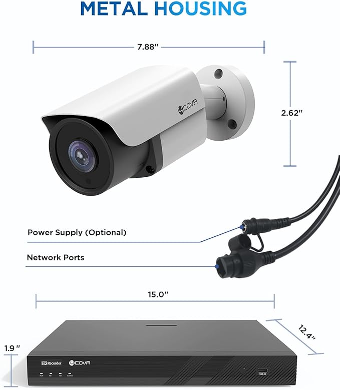 4COVR 16 Channel Security Camera System for Business, 16CH 4K NVR with 4TB HDD, AI Human Vehicle Detection, 16x 8MP Commercial IP67 IP Bullet PoE Camera, Night Vision, 24/7 Recording, LY37EX8M1616