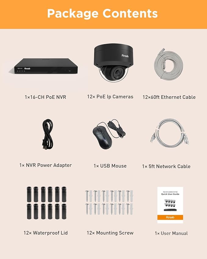 16 Channel Security Camera System, 12PCS 5MP Wired IK10 Vandal Dome PoE Camera Outdoor, Human Detection, Built-in Mic, Remote Access, 4K 16CH PoE NVR 4TB HDD for 24-7 Recording, PD54B1216-5M