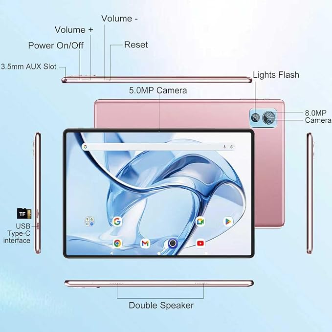 2025 Latest Tablet 10 inch Android 15 Tablets with Keyboard, 30GB RAM 64GB ROM 2.0GHz Octa-Core, Dual Camera, 1TB Expand, Widevine L1, 5G WiFi, BT 5.0, 2 in 1 Tableta PC (Rose Gold/Pink)