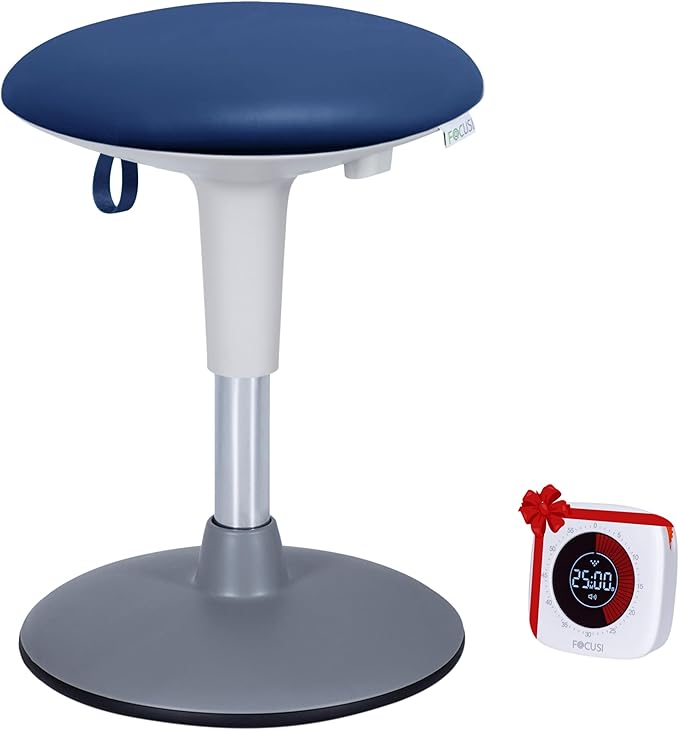 Kids Wobble Stool Ages 7â12; Adjustable Height Wobble Stool for Classroom Seating with Soft, Easy-to-Clean New Fabric Cushion; Flexible Wiggle Chair for Focus & ADHD + Bonus Visual Timer (Ocean Blue)