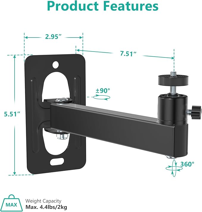 WALI Mini Porjector Wall Mount, Wall Mount Projector for 1/4" Screw, Fully Adjustable Projector Hanging Bracket Ceiling Mount Holder Holds up 4.4lbs, Black (1330LM-PMS)