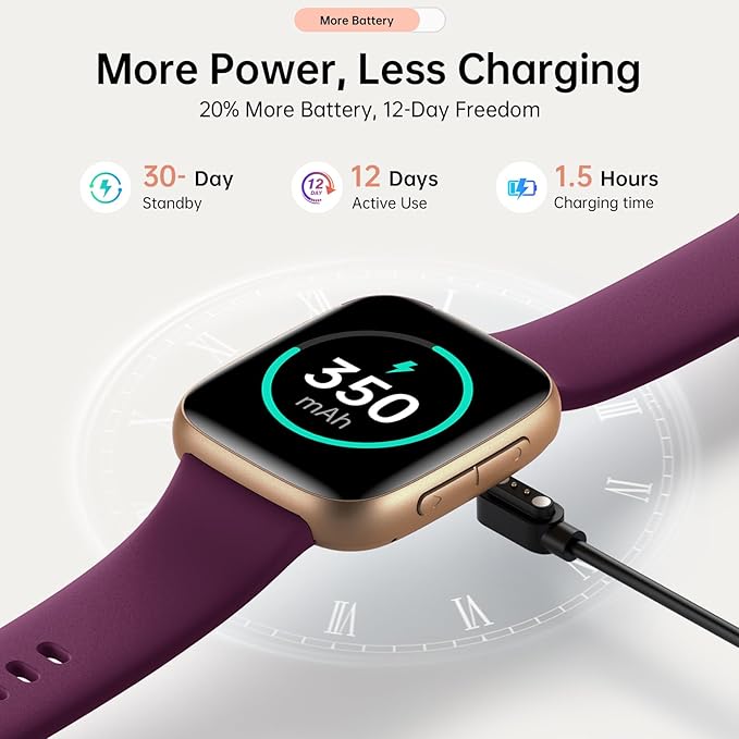 Latest Smart Watches for Women & Men - Performance Upgraded, 1.85-inch AMOLED HD Display (390x450), 12-Day Battery Life, 3ATM Waterproof (30m), Call, Health Monitoring, Fitness Tracker (D-Purple)