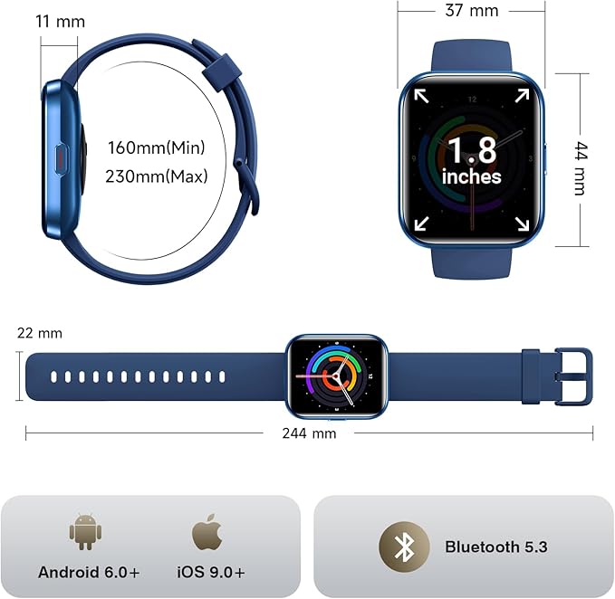 Smart Watches for Women Men, 1.85" Screen Smartwatch Compatible iPhone Android Phone Answer/Make Call, 24/7 SpO2 Sleep Heart Rate Monitor,3ATM Waterproof, Fitness Traker 120+Sport ( 2 Bands Included)
