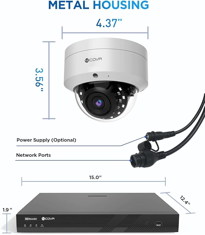 4COVR 16 Channel PoE Security Camera System 4K, Human/Vehicle Detection, 12X IK10 Vandal-Proof 8MP Wired Commercial Dome IP Camera IP67, NVR & 4TB HDD, Business Surveillance Outdoor, LY54AX8M1612-1