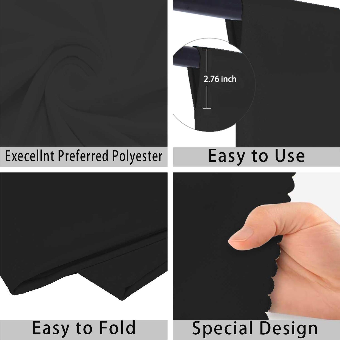 Black Photo Backdrop for Photoshoot Black Background for Photography Photo Backdrop Curtain for Party 8 x 10 FT