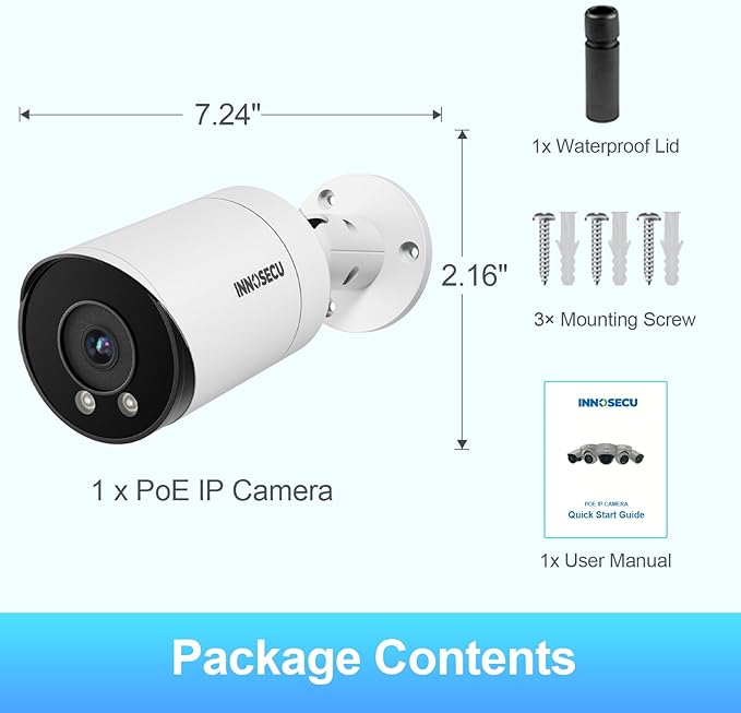 4MP PoE Camera with 2.8mm Lens 110° Wide Angle Viewing, Outdoor Security IP Bullet Camera, Waterproof IP67, 100ft Night Vision, Built-in Mic/Audio, Human/Vehicle Detection, INB4FR49E