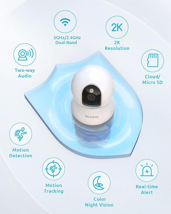 blurams 5G Cameras for Home Security, 2K Pet Camera with Phone App, 360° PTZ Indoor Camera w/Dual-Band WiFi6, Free Human/Motion/Sound Detection, 2-Way Talk, Night Vision, Compatible with Alexa, 2Pack