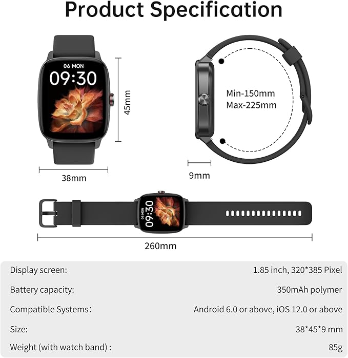 Smart Watches for Women Men with Bluetooth Call & AI Voice, 1.85" HD Fitness Tracker with Heart Rate SpO2 Sleep Monitor, 100+ Sports Modes,Mini Games, IP68 Waterproof Smartwatch for Android iOS Phones