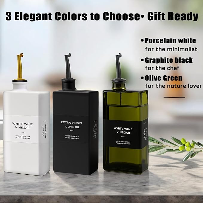 Olive Oil Dispenser Bottle for Kitchen 16.9oz, UV-Blocking Oil and Vinegar Dispenser Set, Leakproof Oil Container for Home, Restaurant (Green, Set of 4)