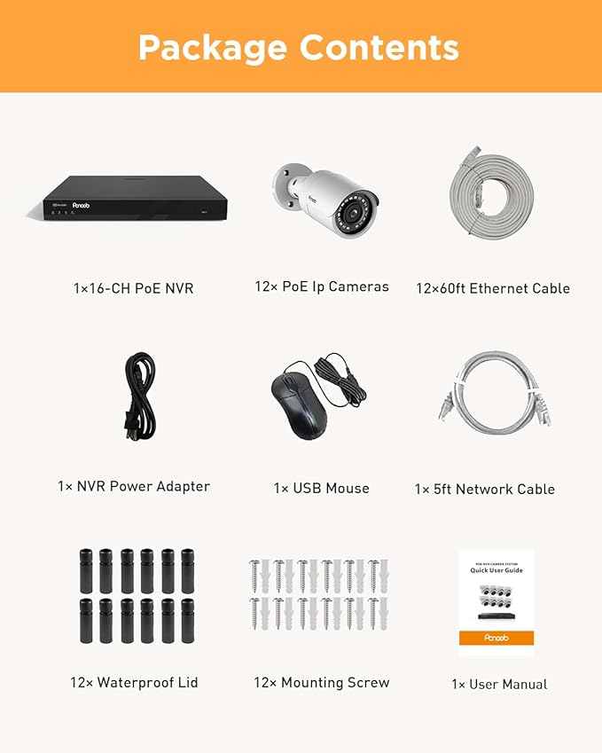 16 Channel Security Camera System, 4K 16CH NVR 4TB HDD, 12PCs 5MP Wired Surveillance Cameras, Outdoor, Human Detection, Built-in Mic, 100ft IR Night Vision