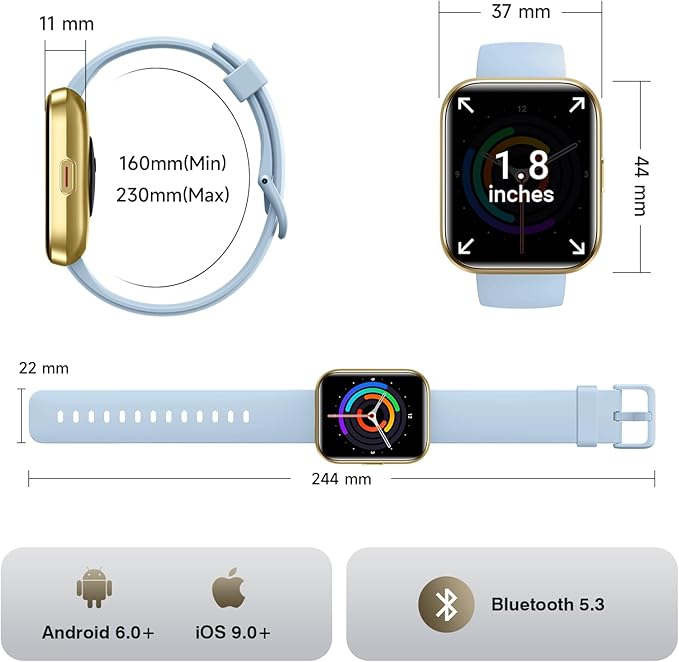 Smart Watches for Women Men, 1.85" Screen Smartwatch Compatible iPhone Android Phone Answer/Make Call, 24/7 SpO2 Sleep Heart Rate Monitor,3ATM Waterproof, Fitness Traker 120+Sport ( 2 Bands Included)