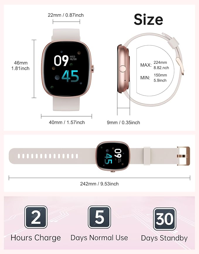 HUAKUA Smart Watches for Women Men (Answer/Make Calls), 1,85" HD Smart Watch for iPhone/Android Phones, Fitness Tracker with 100+ Sport Heart Rate/Sleep Monitor Pedometer Waterproof (Starlight Gold)