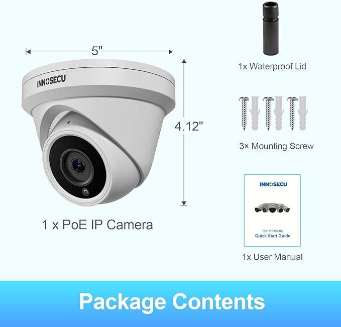 UltraHD 8MP PoE Camera, Security IP Dome Camera Outdoor Indoor, IP67, Built-in Mic, 2.8mm Lens Wide Angle 110°, Night Vision 100ft, Face Detection, Human&Vehicle Detection, IND8BR93A