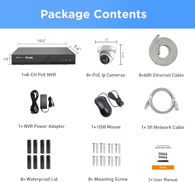 4K Security Camera Systems, 8X 8MP Wired IP PoE Dome Cameras w/AI Person Vehicle Detection, Spotlight Color Night Vision, Built-in Mic, 4K 8CH NVR 2TB HDD for 24-7 Recording, PD93BA0808-8MD