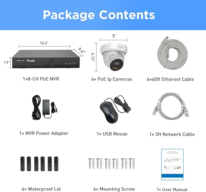 PoE Security Camera System 4K, 6X Wired 8MP IP Surveillance Dome Cameras with Person Vehicle Detection, Smart Dual Lights Full Color Night Vision, 4K 8CH PoE NVR with 2TB HDD, PD93BA0608-8MD