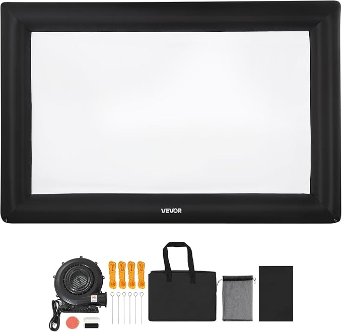 VEVOR 20FT Inflatable Projector Screen, Inflatable Movie Screen Outdoor with 250W Air Blower Projector Screen Oxford Fabric Material Blow Up Screen for Outdoor Backyard, Home Theater, Theme Party