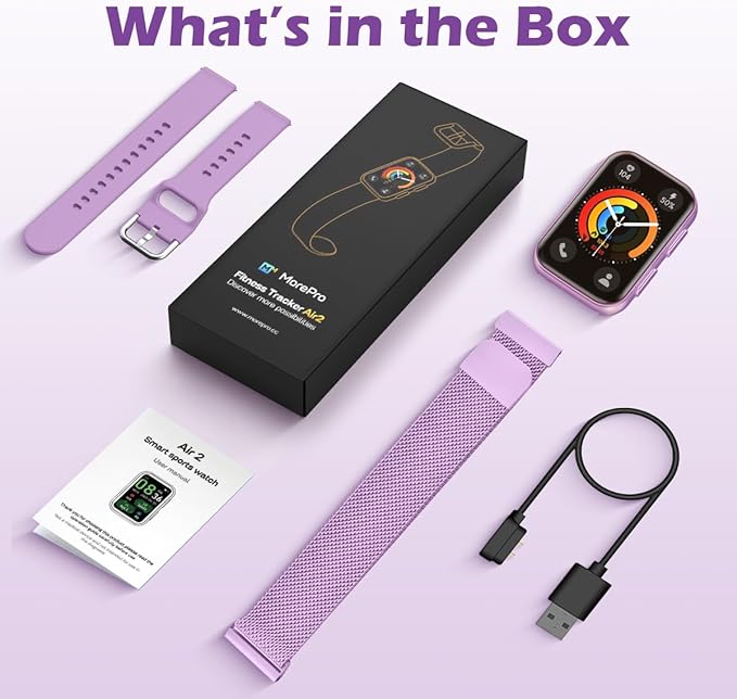 MorePro Health Fitness Tracker with Blood oxy-gen Monitor and 24/7 Heart Rate and Blood Pressure, Sleep Monitor, 120+ Sport Modes Waterproof Fitness Watch for Women Men Android iOS, Orchid Purple