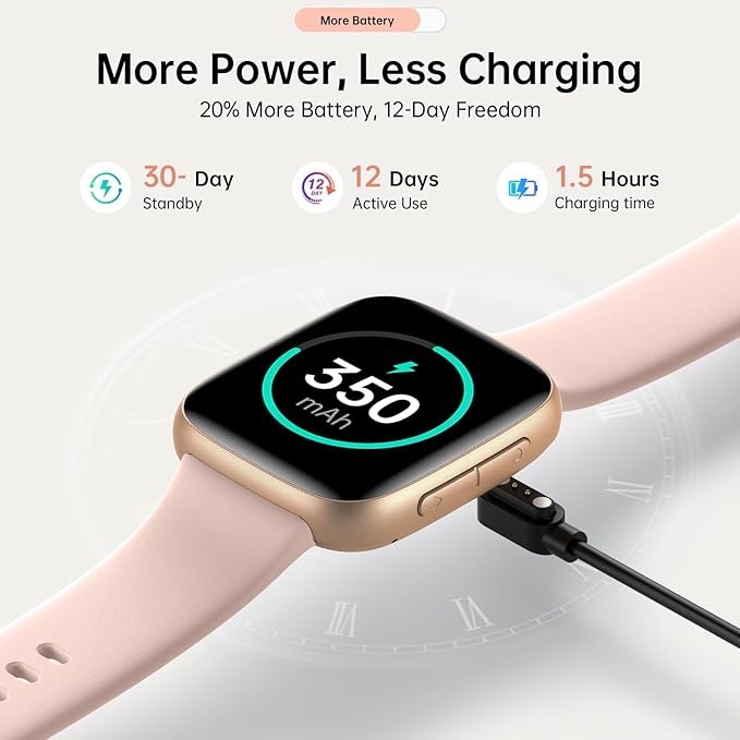 Latest Smart Watches for Women & Men - Performance Upgraded, 1.85-inch AMOLED HD Display (390x450), 12-Day Battery Life, 3ATM Waterproof (30m), Call, Health Monitoring, Fitness Tracker (Pink)