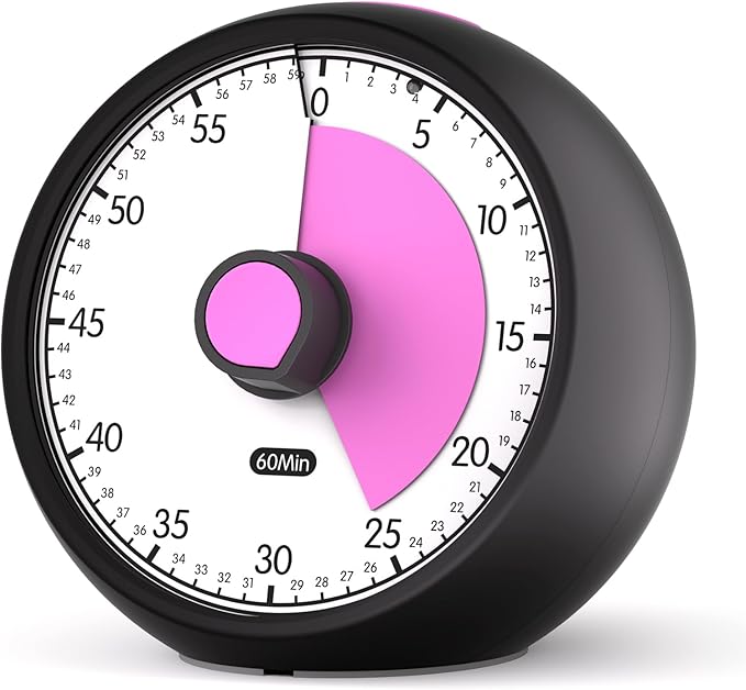 Visual Timer for Kids 60-Minute Countdown Timer with Optional Alarm, Focus Tool for ADHD & Autism, Time Management for Homework, Chores, Office, Kitchen, Teaching & Study Routines (Black Pink)