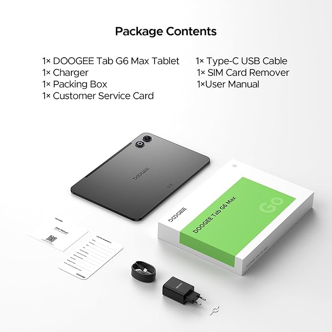 DOOGEE Tab G6 MAX Android 16 Tablet, 13.4 inch Tablet 90Hz 7.7 mm Ultra-Thin Gaming Tablets with Gemini AI, 32GB+256GB/2TB TF, 11000mAh+18W, UNISOC T7280 Octa-Core, 13MP+8MP, Dual Speakers/Face ID