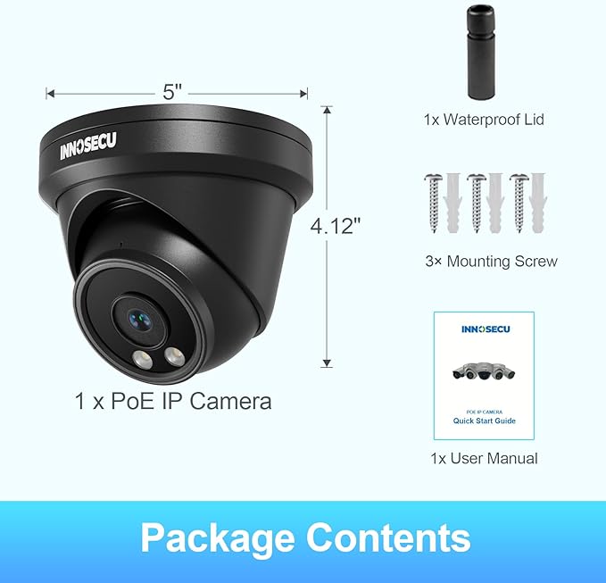 5MP Turret PoE Camera, Wired IP Security Camera Outdoor Rated IP67, Human/Vehicle Detection, Wide Angle 110° 2.8mm Lens, Night Vision 100ft, Built-in Microphone/Audio, IND5GR97A-B (Black)