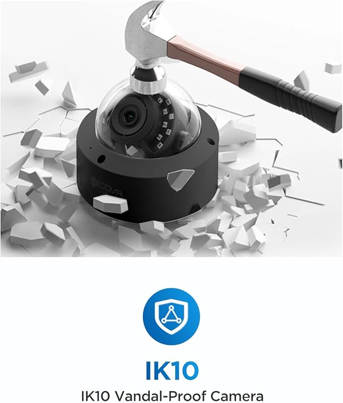 4COVR PoE Security Camera System, AI Human Vehicle Detection, 4Pcs 5MP IK10 Vandal-Proof Dome PoE IP Camera with Mic, 8CH 8MP H.265 NVR with 2TB HDD, IP67 Home Weatherproof Outdoor, LY54AB5M0804