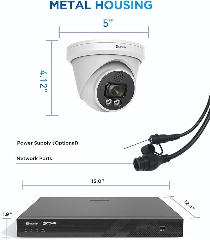 4COVR 4K 32 Channel Security Camera System PoE 2-Way Talk & Dual Lights Smart Full Color Night Vision, AI Human Vehicle Detection, UHD NVR 8TB HDD, 24X 8MP Business Dome IP Camera IP67, LY97KA8M3224