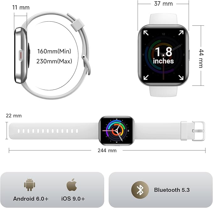 Smart Watches for Women Men, 1.85" Screen Smartwatch Compatible iPhone Android Phone Answer/Make Call, 24/7 SpO2 Sleep Heart Rate Monitor,3ATM Waterproof, Fitness Traker 120+Sport ( 2 Bands Included)