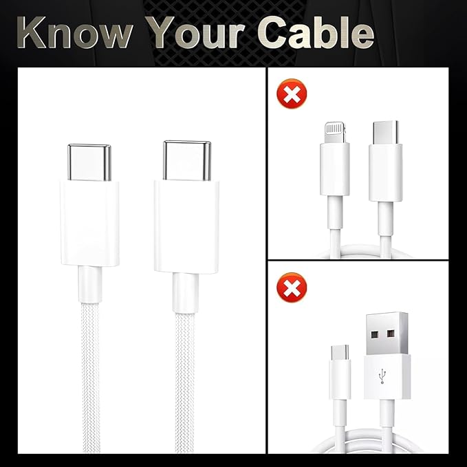 Quntis USB C to USB C Cable 3FT 3Pack - Type-C 60W Nylon Braided Charger Cord Fast Charging for iPhone 17 16 15 Series, iPad mini 6, Pixel and More, White