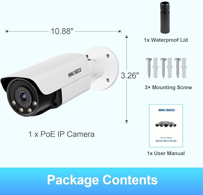 UltraHD 12MP AI IP PoE Camera @30fps, IP67 Outdoor Bullet Security Camera, Face Detection, Human and Vehicle Detection, Smart Dual Light Color Night Vision, Built-in Mic, 4mm Lens, INB12HD56A